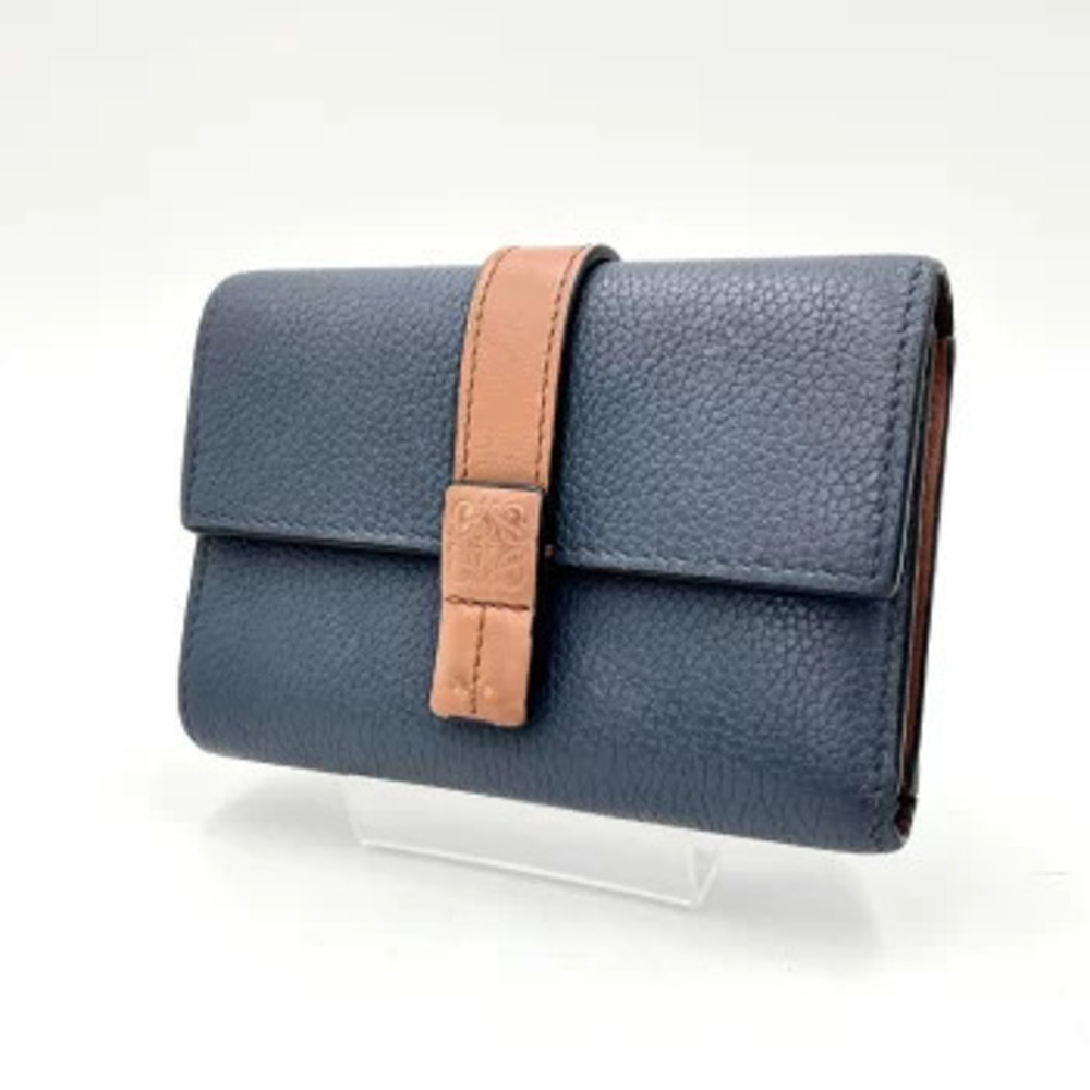 Loewe Vertical Wallet Bifold Leather Anagram Blue Brown